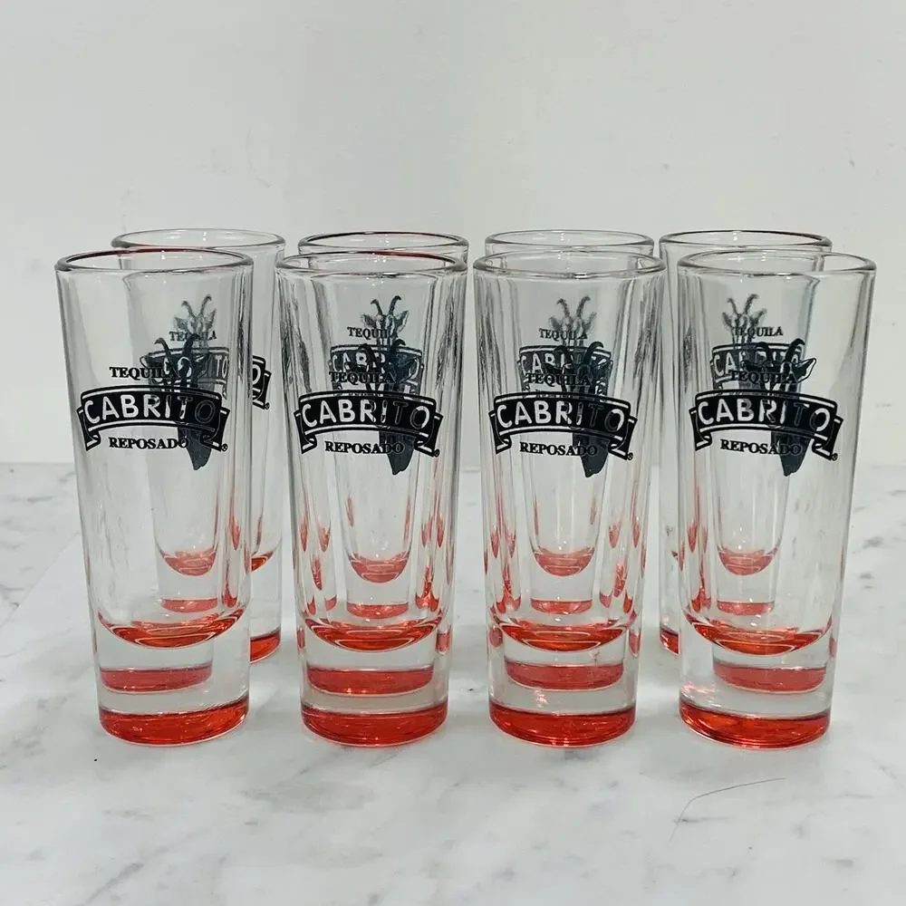 CABRITO Set of 8 Double Shooter Glasses 2 oz Red Tequila Reposado Shot NEW